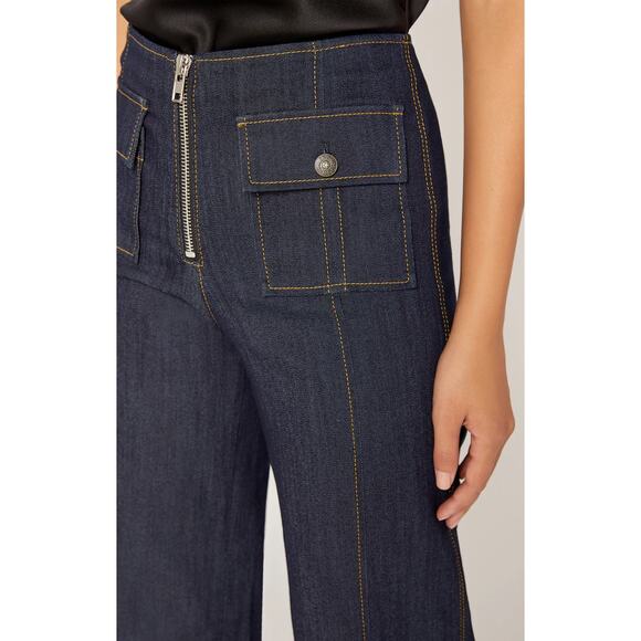 Cinq A Sept Long Azure Wide-Leg Stitched Denim Pants Size 14 Chic Minimalist - Picture 8 of 14